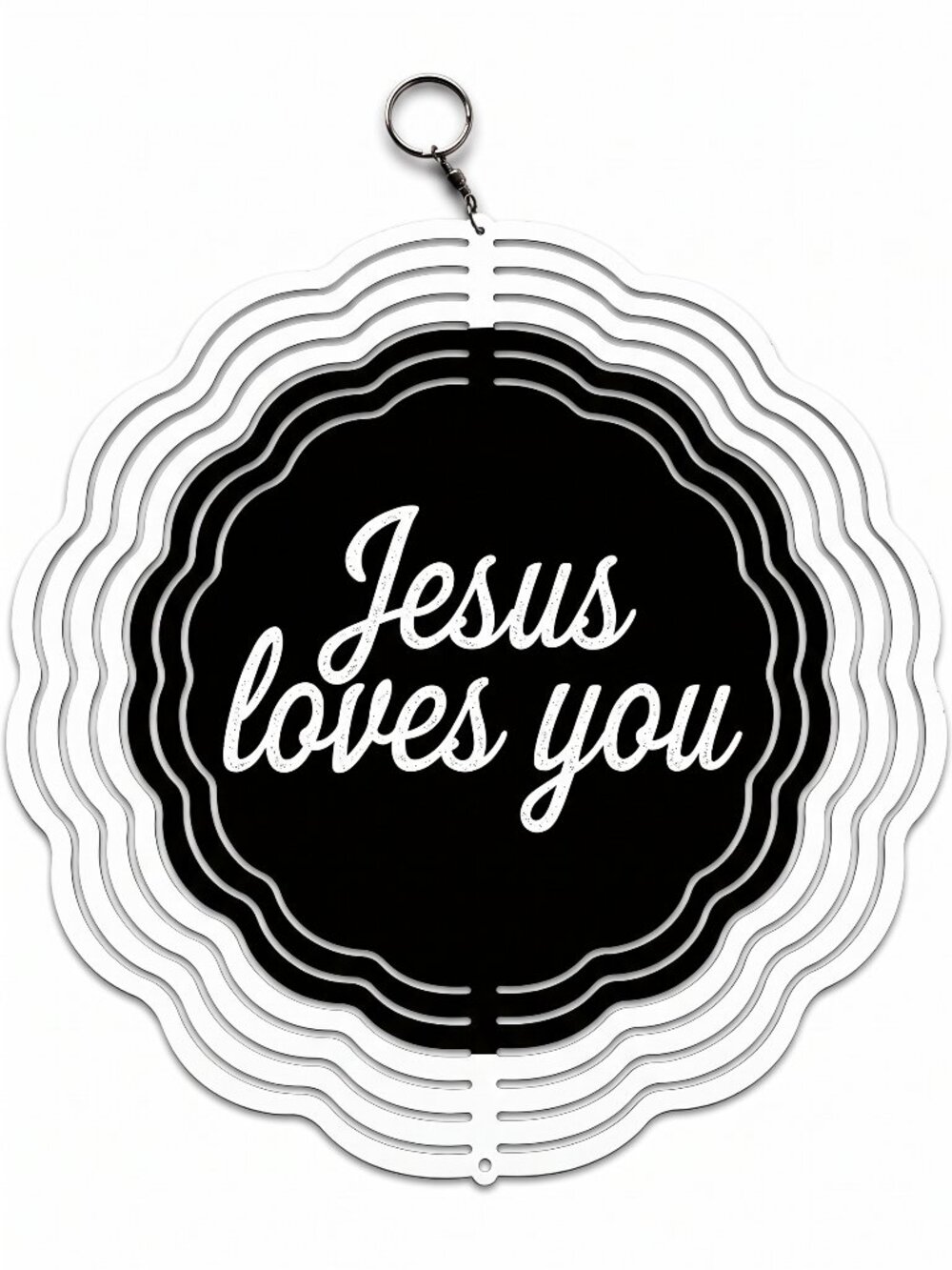 10" Jesus Loves You Kinetic Wind Spinner - White Metal Hanging Yard Decor